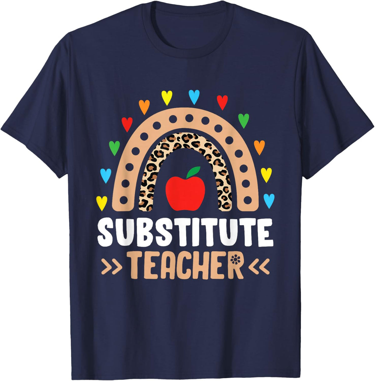 Substitute Teacher Boho Rainbow Back To School Appreciation Tee T-Shirt For Teachers - Navy Blue