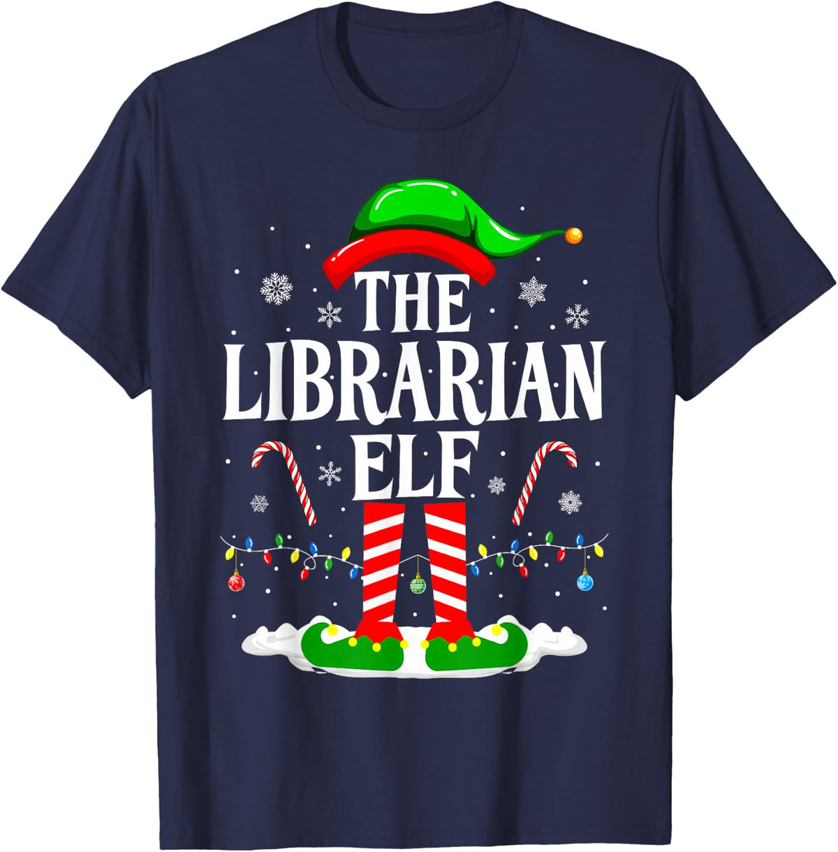 The Librarian Elf Xmas Funny Book Lover Christmas Books T-Shirt - Navy Blue
