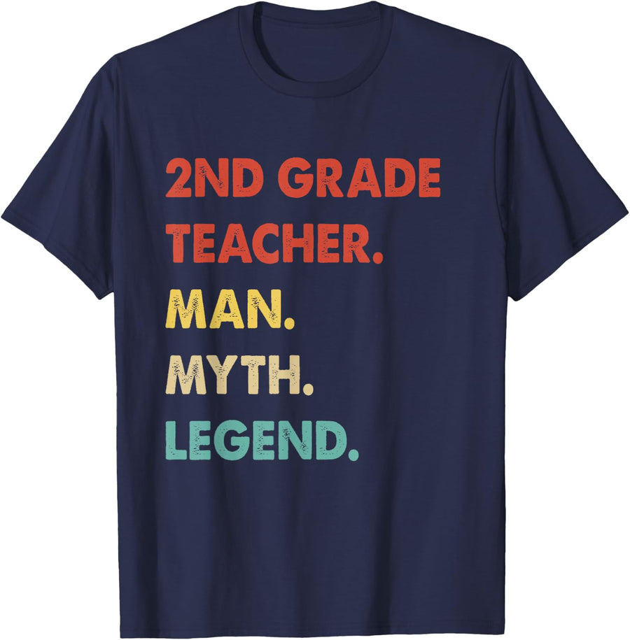 2nd Grade Teacher Man Myth Legend T-Shirt - Navy Blue