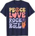 Hippie Peace Love Rock & Roll Retro 60s 70s Groovy Women Men T-Shirt - Navy Blue