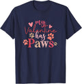 My Valentine Has Paws Paw Dog Valentine's Day T-Shirt - Navy Blue
