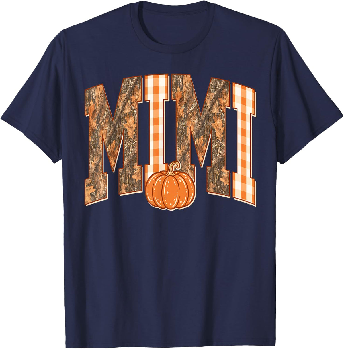 Mimi Preppy Autumn Fall Season Pumpkin Thanksgiving Grandma T-Shirt - Navy Blue