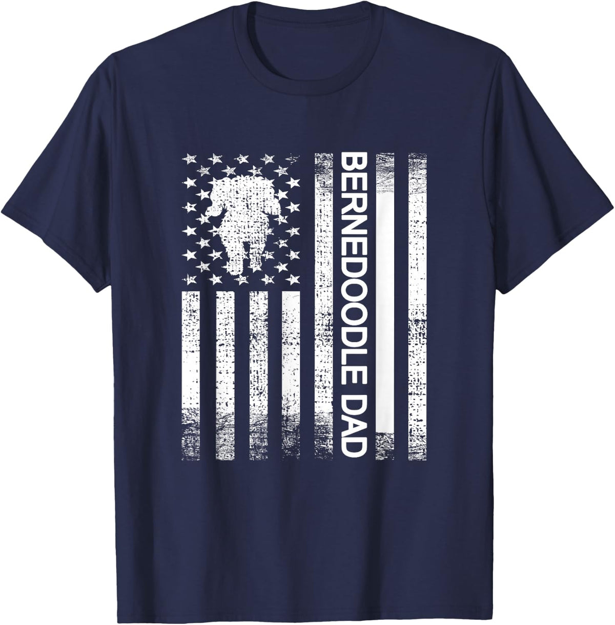 Bernedoodle Dad US Flag | Bernedoodle Dog Owner T-Shirt - Navy Blue