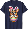 Cute Pembroke Welsh Corgi Egg Easter Day Dog Dad Dog Mom T-Shirt - Navy Blue