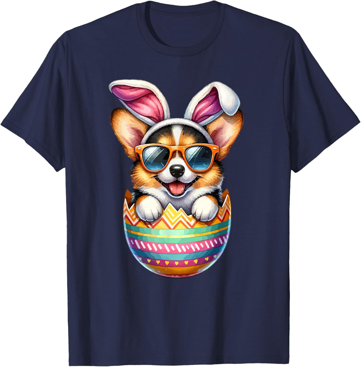 Cute Pembroke Welsh Corgi Egg Easter Day Dog Dad Dog Mom T-Shirt - Navy Blue