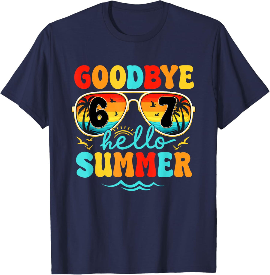 Goodbye 6 7 Hello Summer Last Day of School Teacher Student T-Shirt - Navy Blue