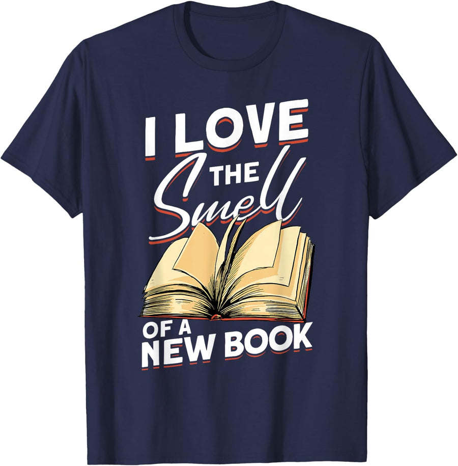 I Love The Smell Of A New Book - Book Reading Bookworm T-Shirt - Navy Blue