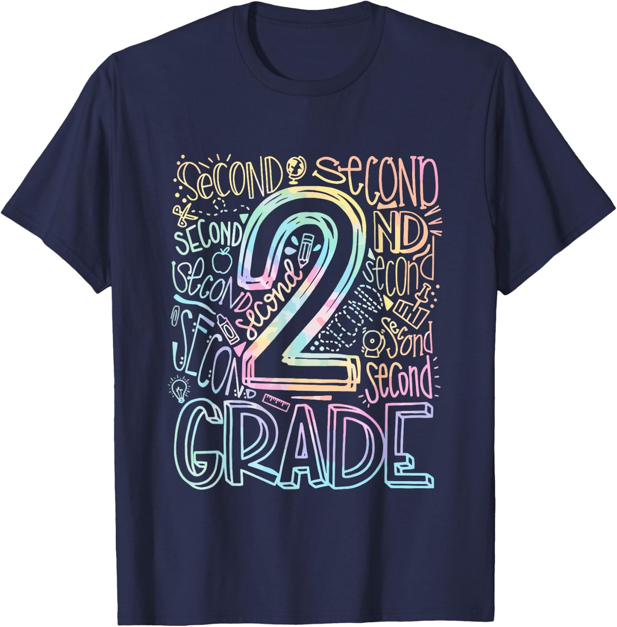 Tie Dye 2nd Grade Typography T-Shirt Team Second Grade Teacher Tees Gift - Navy Blue