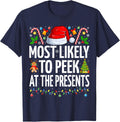 Most Likely To Peek At The Presents Funny Family Christmas T-Shirt - Navy Blue