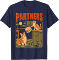 Partners in Crime Corgi and Cat T-Shirt - Navy Blue
