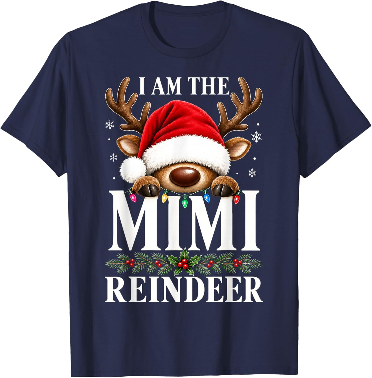 I Am The Mimi Reindeer Grandma Xmas Lights Christmas T-Shirt - Navy Blue