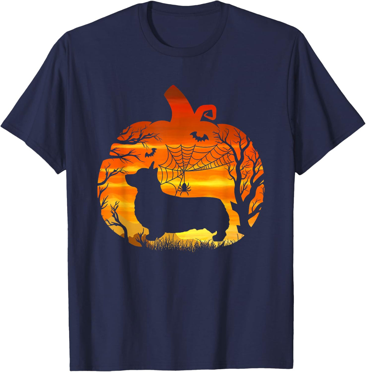 Pembroke Welsh Corgi Halloween Costume Pumpkin Corgi T-Shirt - Navy Blue