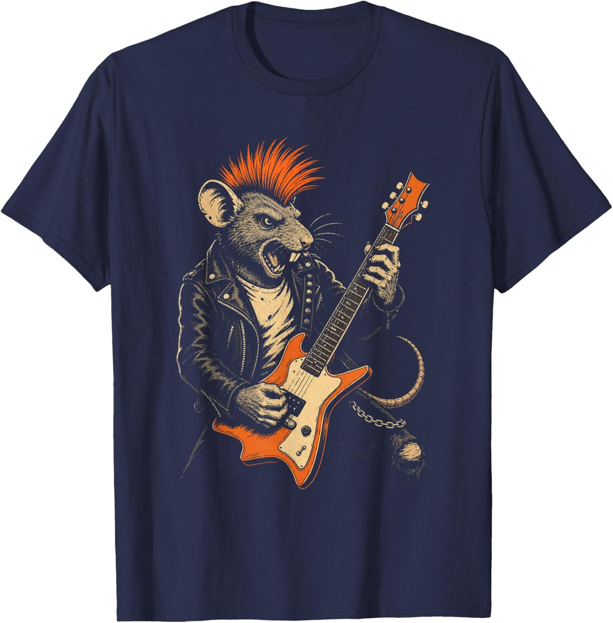 Guitar Rat Punk Rock Funny Guitarist Music Gift T-Shirt - Navy Blue