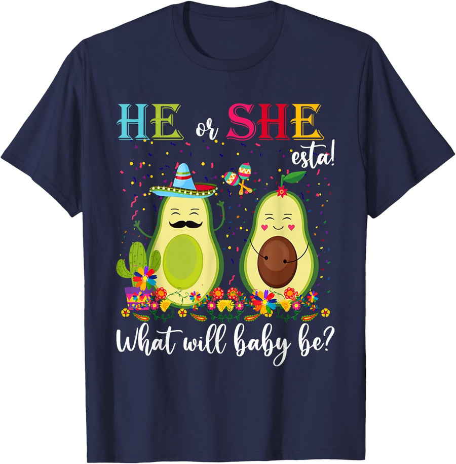 Fiesta He or She-esta What Will Our Baby Be Gender Reveal T-Shirt - Navy Blue