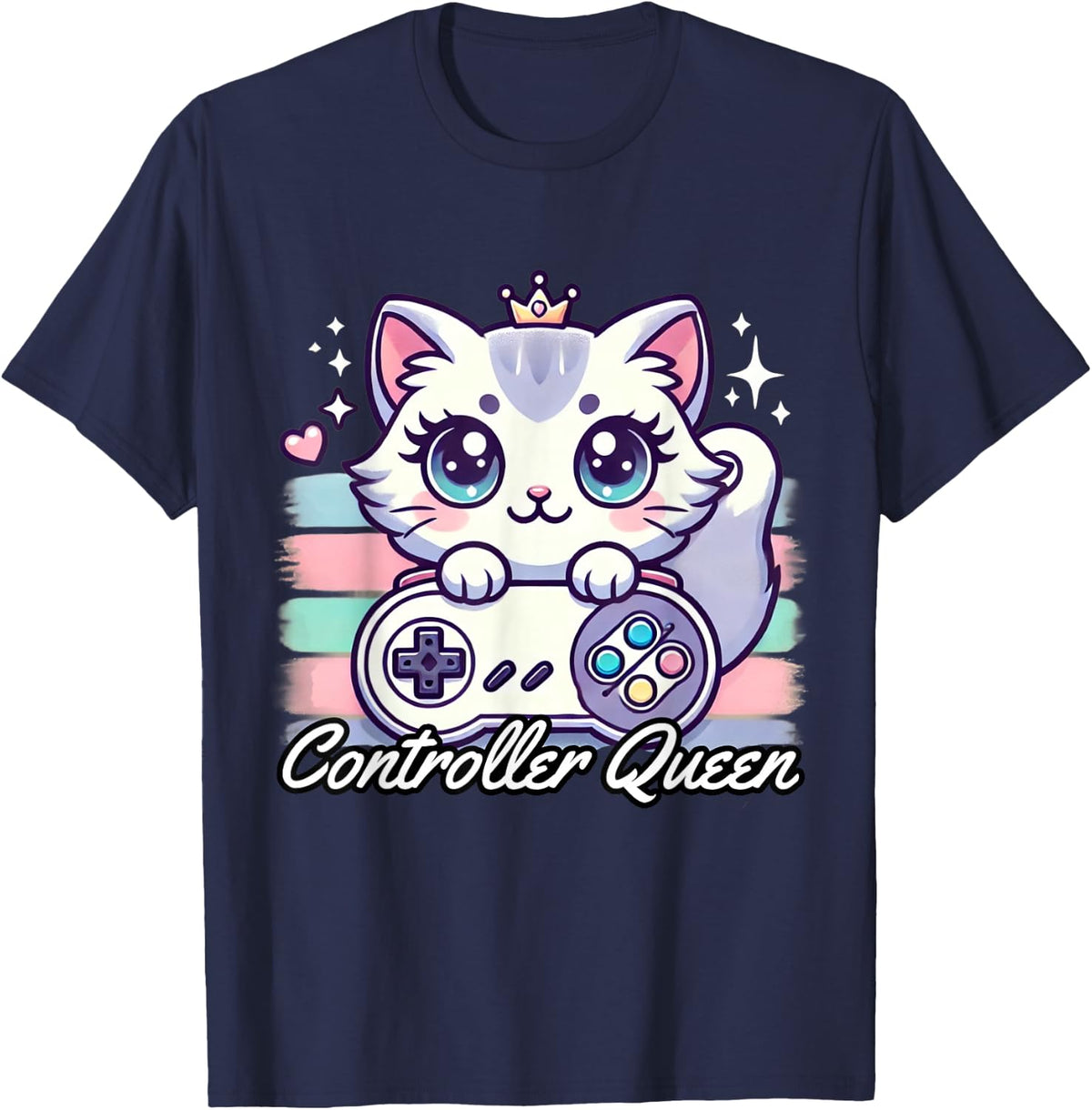 Gamer Girl Cat Gaming Cute Video Game Women Girls T-Shirt - Navy Blue