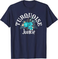 Junkie Country Boho Roses Turquoise T-Shirt - Navy Blue