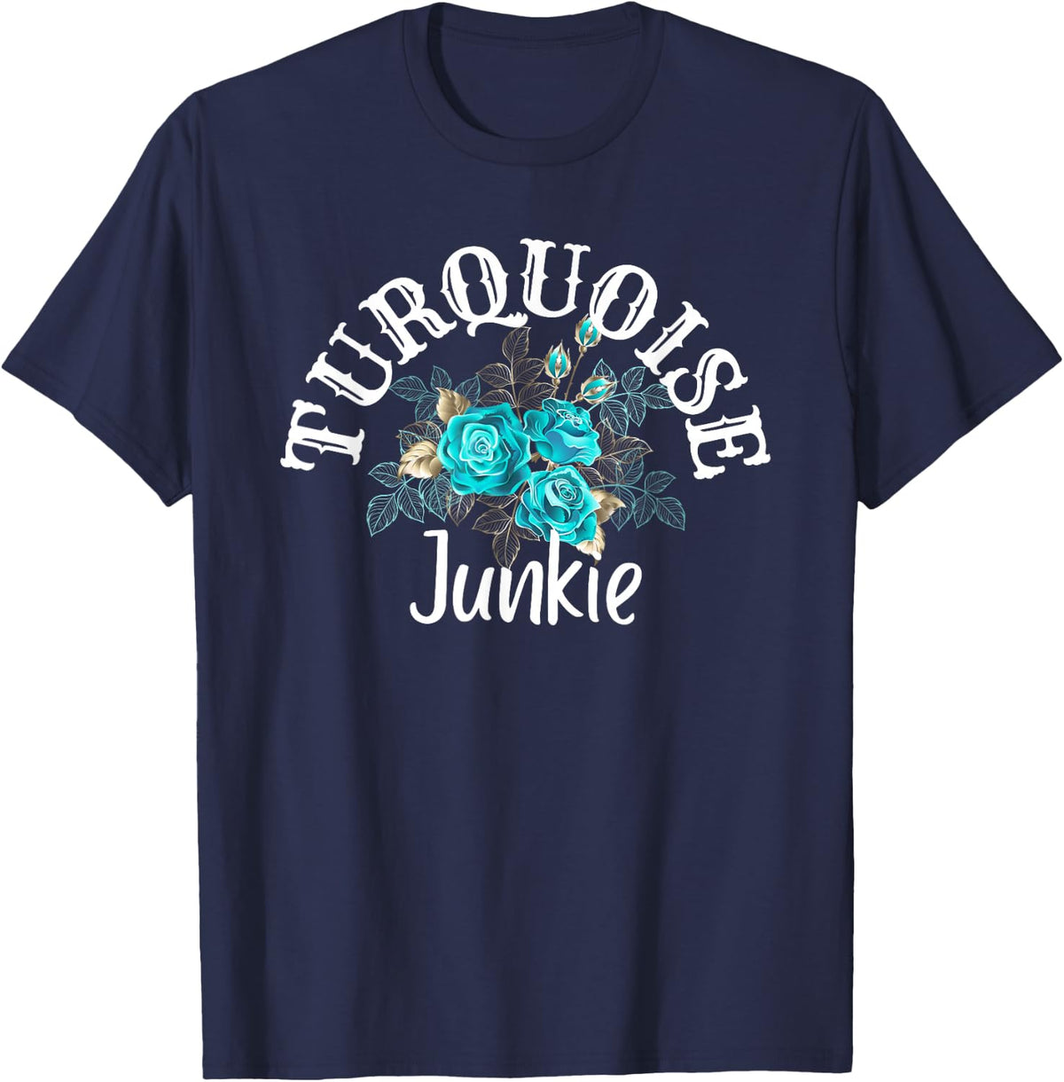Junkie Country Boho Roses Turquoise T-Shirt - Navy Blue