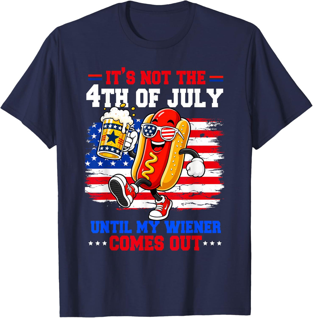 Funny 4th of July Hotdog Patriotic American Flag Men Women T-Shirt - Navy Blue