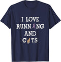 I Love Running Shirt Cat Lover Gifts Women Runner Shirts T-Shirt - Navy Blue