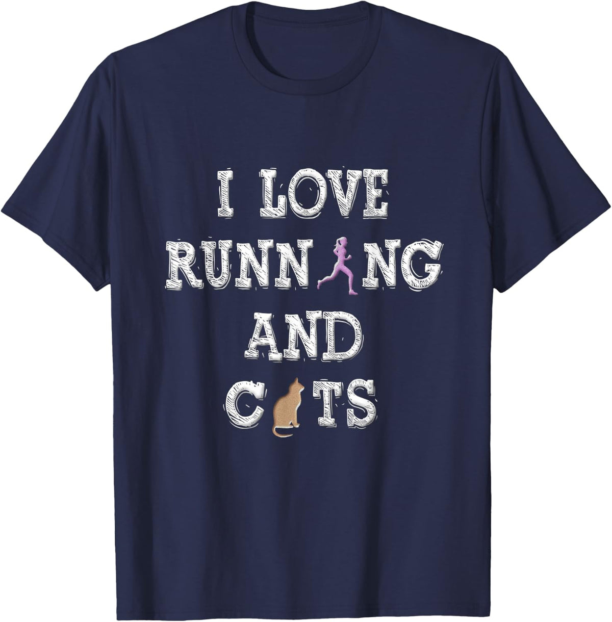 I Love Running Shirt Cat Lover Gifts Women Runner Shirts T-Shirt - Navy Blue