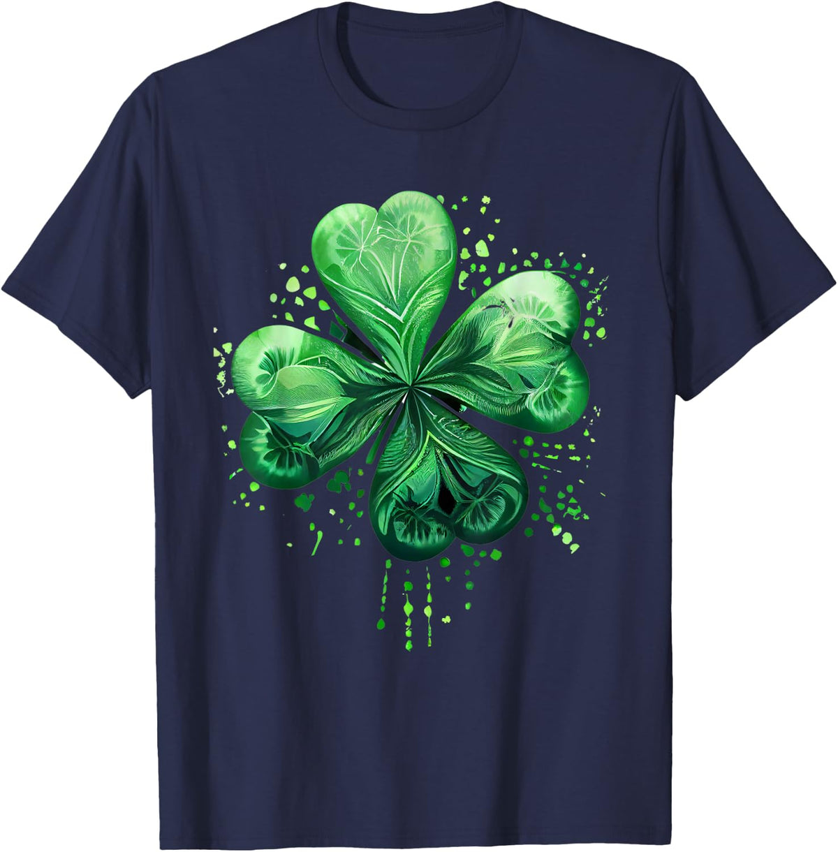 Irish Shamrock Tie Dye Happy St Patrick's Day T-Shirt - Navy Blue