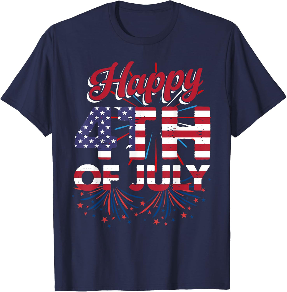 Happy 4th of July Stars Strips US Flag Independence Patriot T-Shirt - Navy Blue