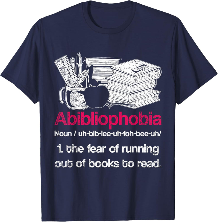 Funny Librarian Nerd Abibliophobia Bookworm Gift Reading T-Shirt - Navy Blue