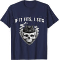 If It Fits, I Sits Black Cat Skull Spooky Minimalist T-Shirt - Navy Blue