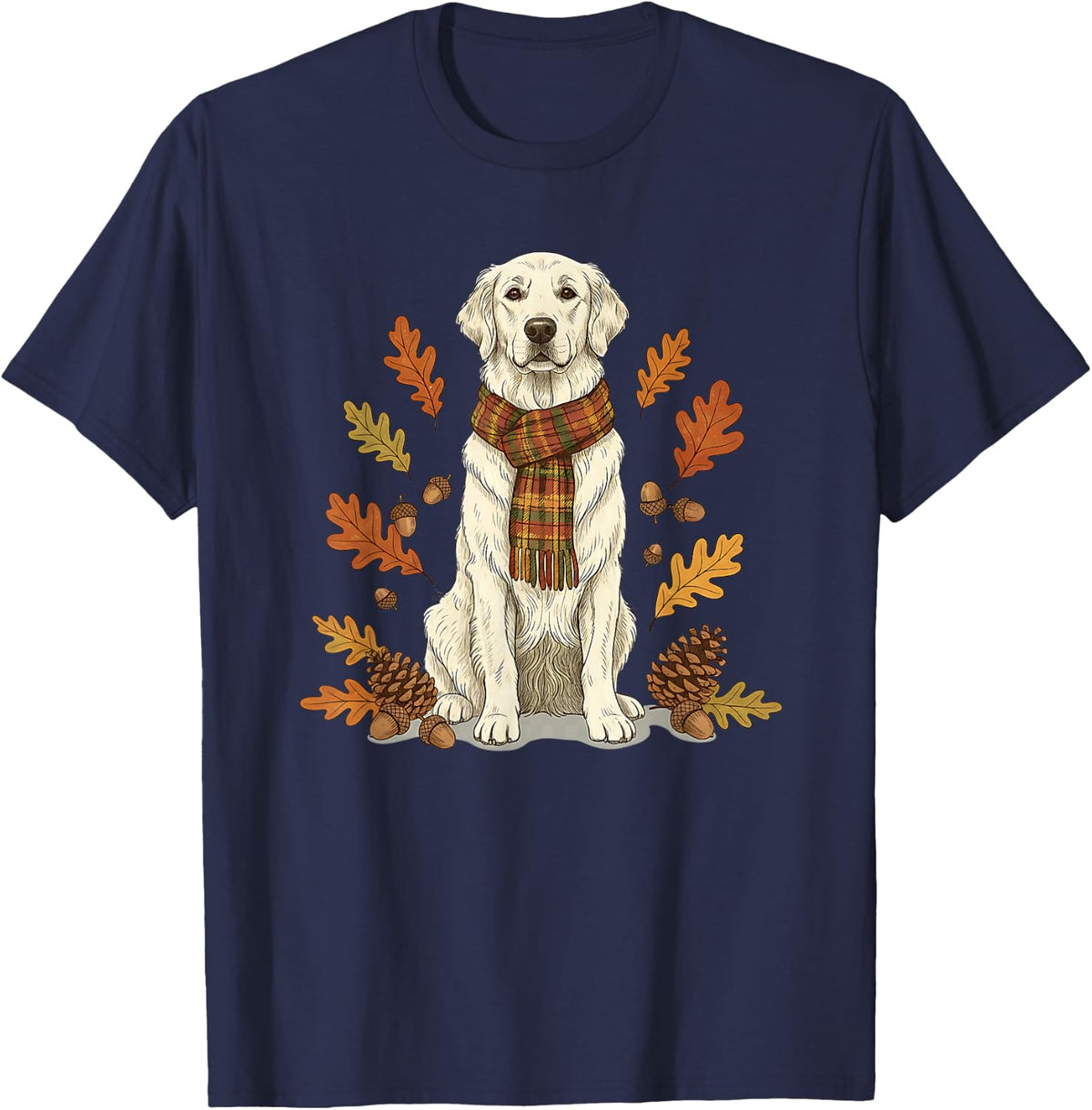 Fall Autumn English Cream Golden Retriever Dog Puppy Graphic Tee T-Shirt - Navy Blue