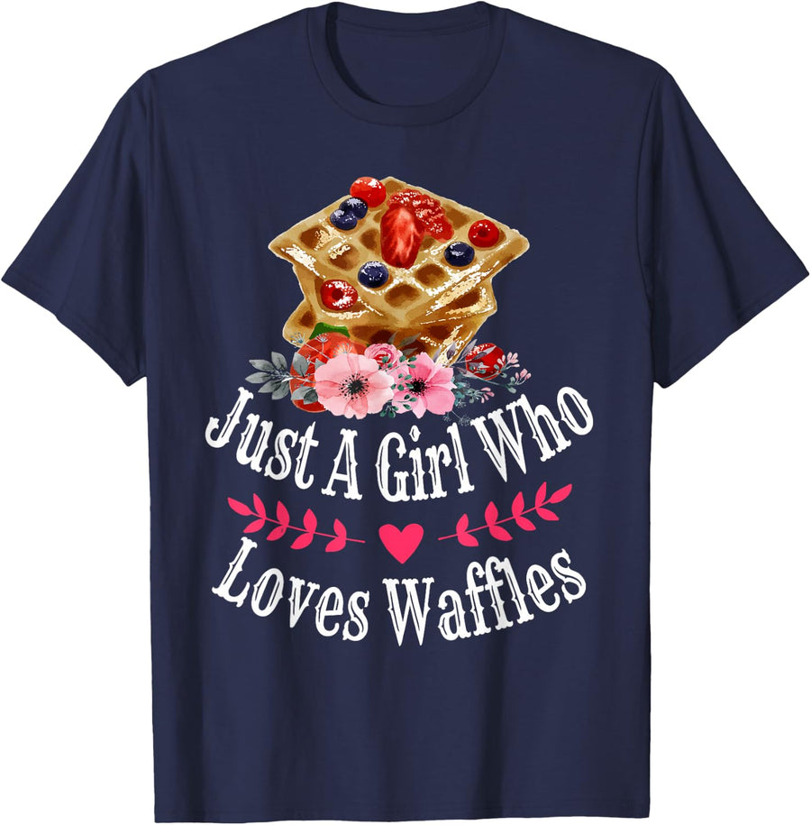 Just A Girl Who Loves Waffles for Food Lovers Girls Kids T-Shirt - Navy Blue
