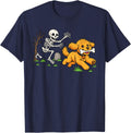 Funny Goldendoodle Dog Stealing Bone Skeleton Halloween T-Shirt - Navy Blue