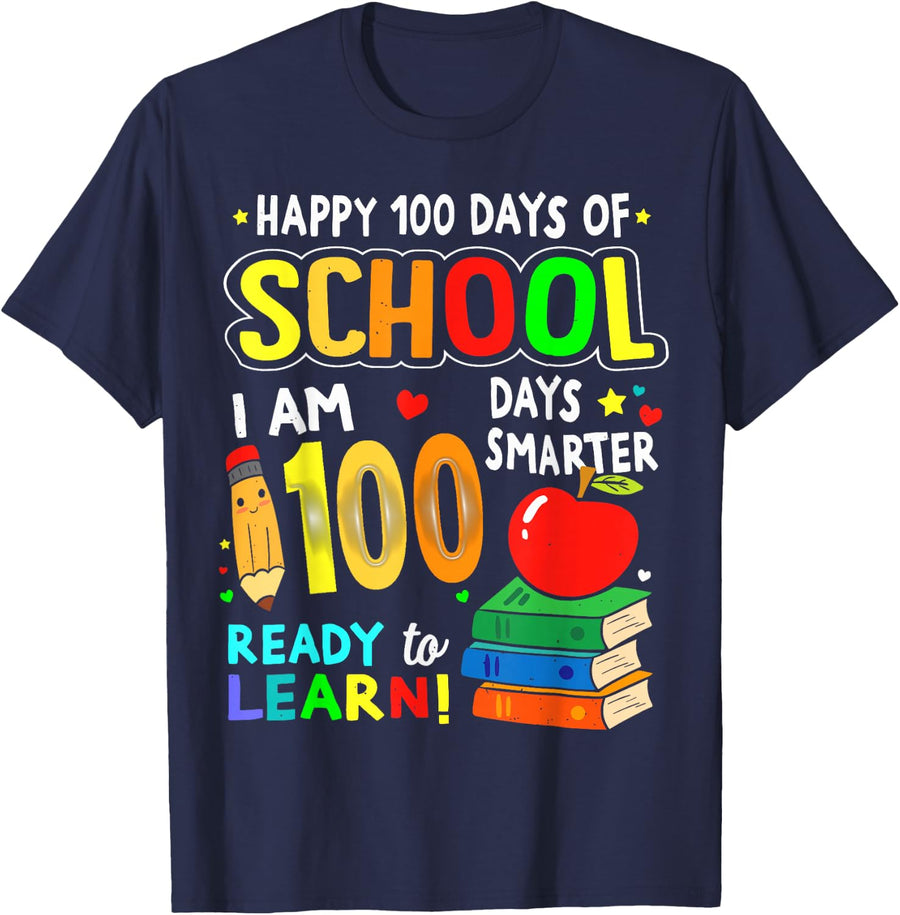 Happy 100 Days of School I'm 100 Days Smarter T-Shirt Tee Kids Boys Girls - Navy Blue
