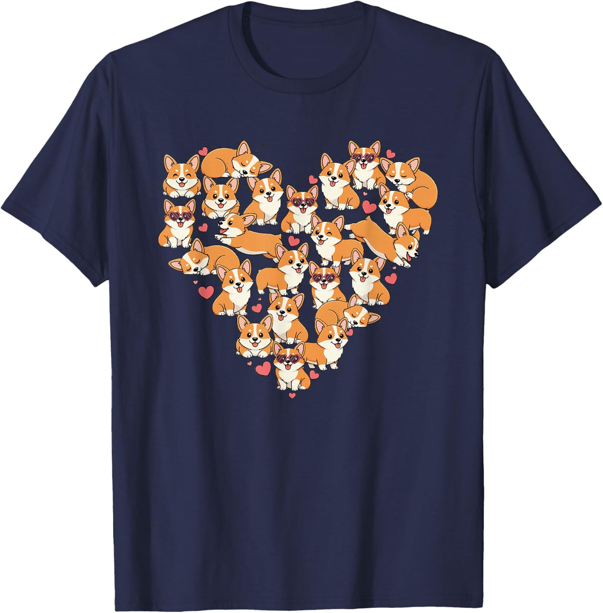 Cute Womens Love Kawaii Valentines Day Heart Corgi Dog Lover Tee T-Shirt - Navy Blue