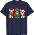 Retro Christmas Pembroke Welsh Corgi Santa Reindeer T-Shirt - Navy Blue