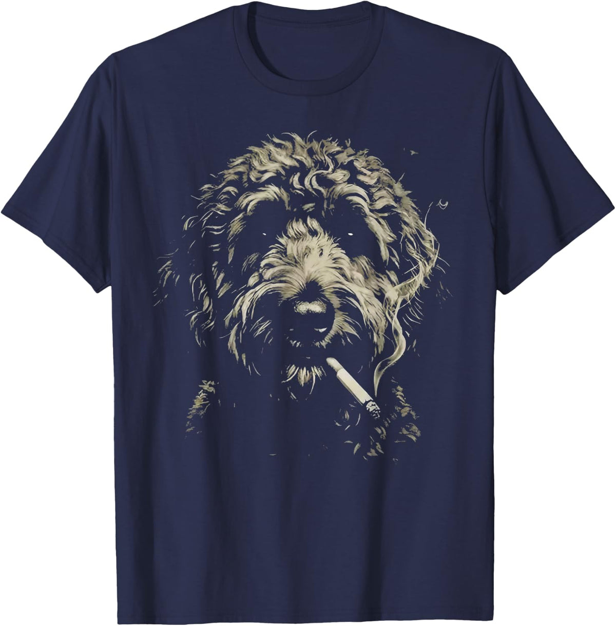 Funny Meme T Shirts Smoking Dog Goldendoodle Y2K Vintage Tees for Men Women - Navy Blue