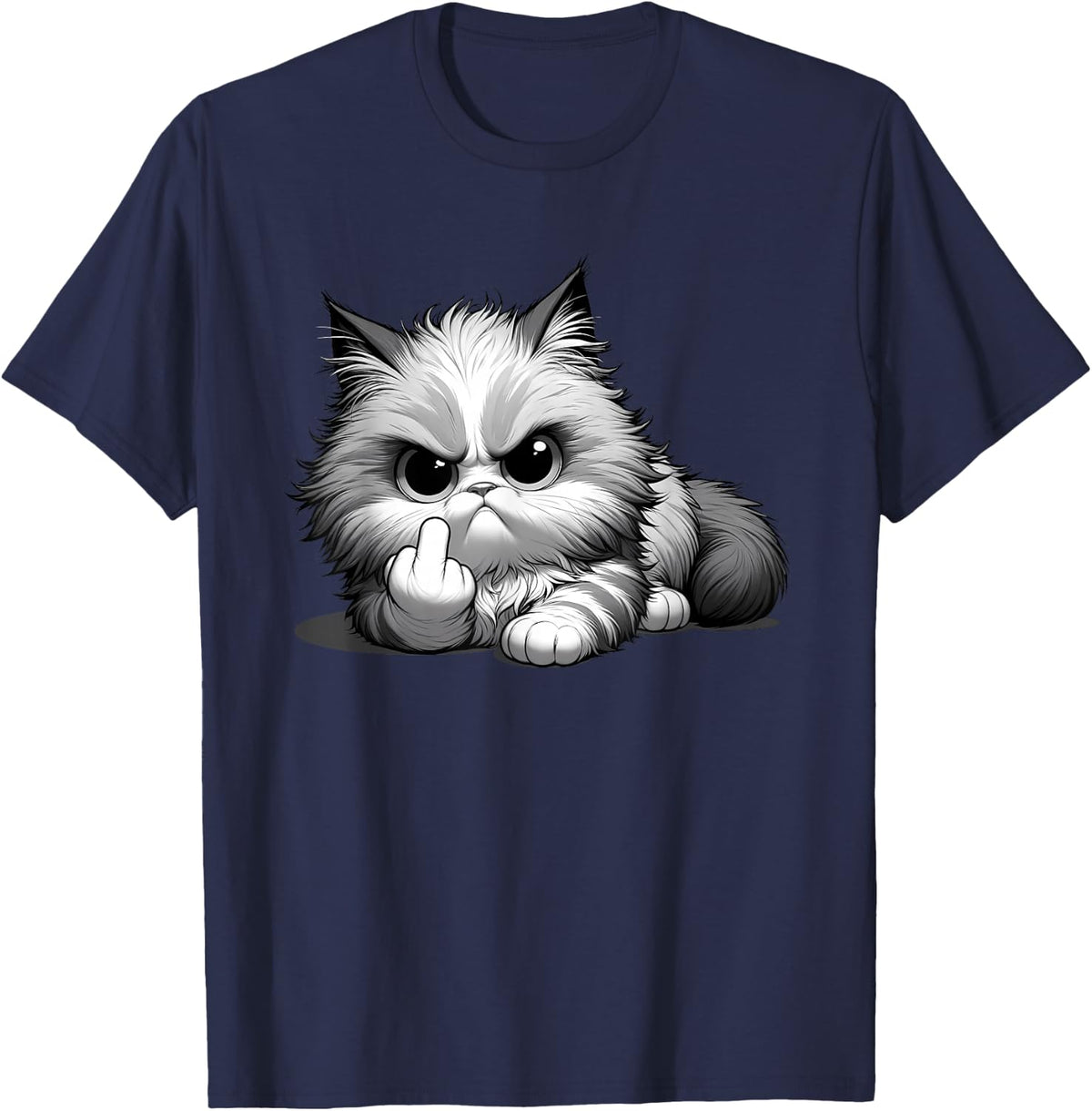 Funny Cat Middle Finger Sarcastic Tee Grumpy Sassy Statement T-Shirt for Men Women - Navy Blue