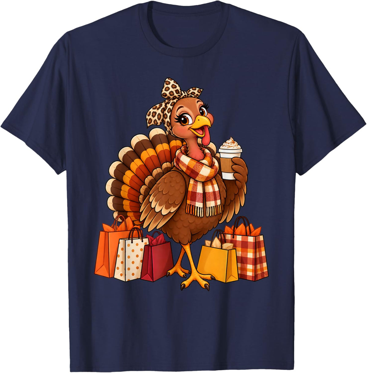 Gobble Mom Turkey Latte Cute Fall Thanksgiving Mama Errands T-Shirt - Navy Blue