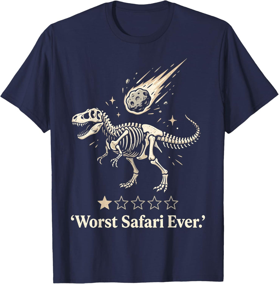 Worst Safari Ever Funny Dinosaur Skeleton Asteroid One Star T-Shirt - Navy Blue