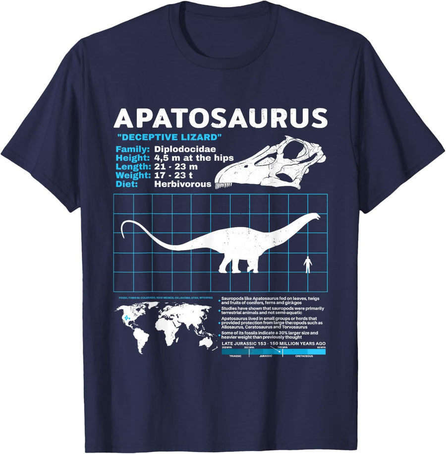 Apatosaurus fact sheet Dinosaur Facts T-Shirt - Navy Blue