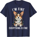 I'm Fine Everything is Fine Corgi Christmas Tee Shirt for Dog Lovers - Navy Blue