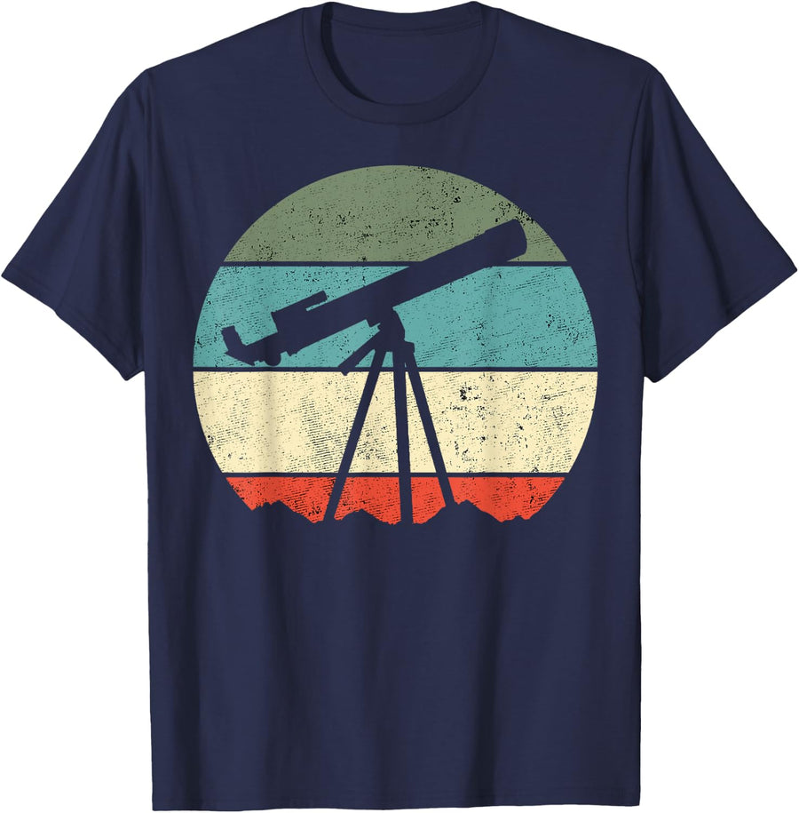 Telescope Astronomer Retro T-Shirt - Navy Blue