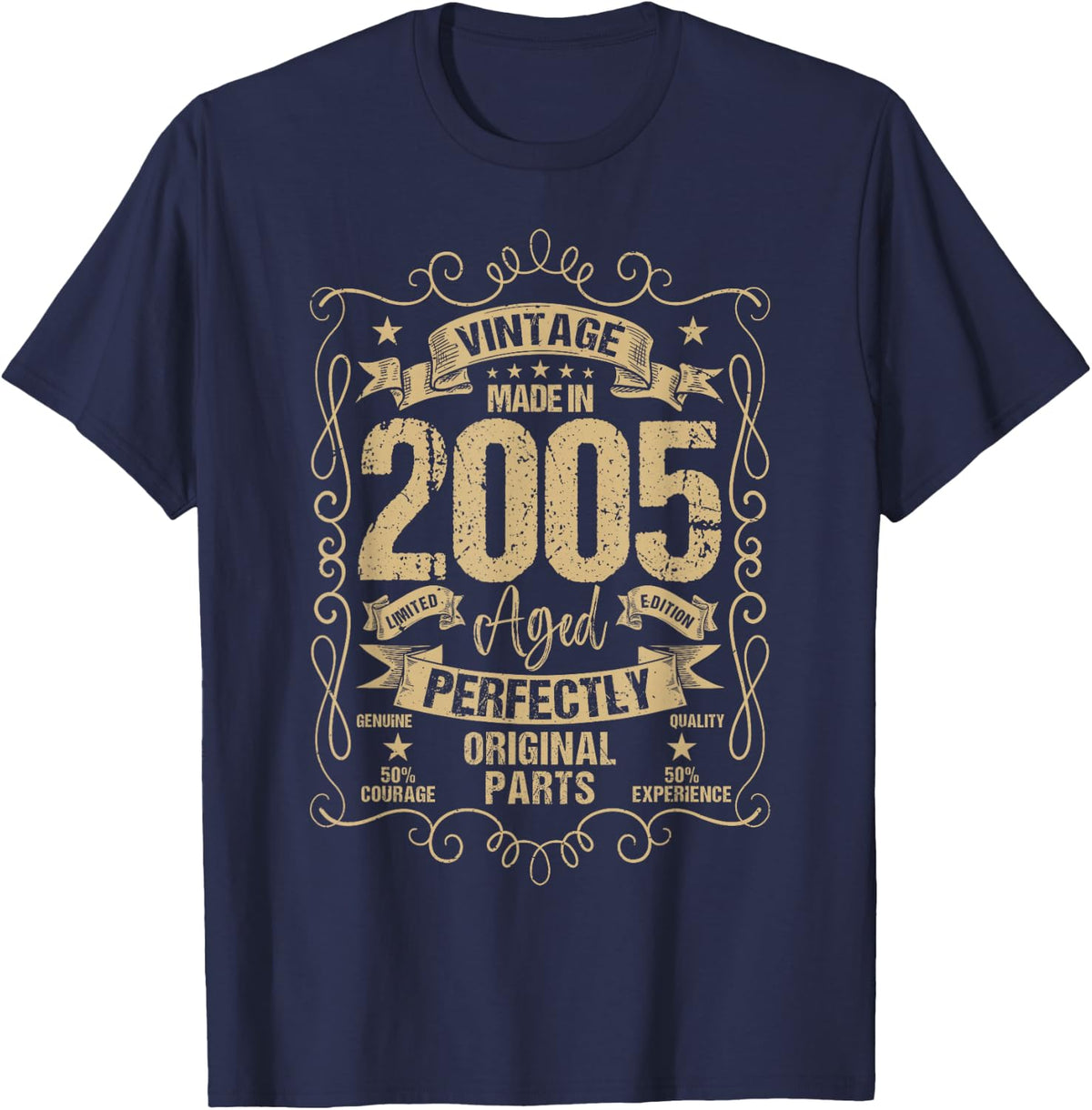 Vintage Made in 2005 Original Parts Born in 2005 Birthday T-Shirt - Navy Blue