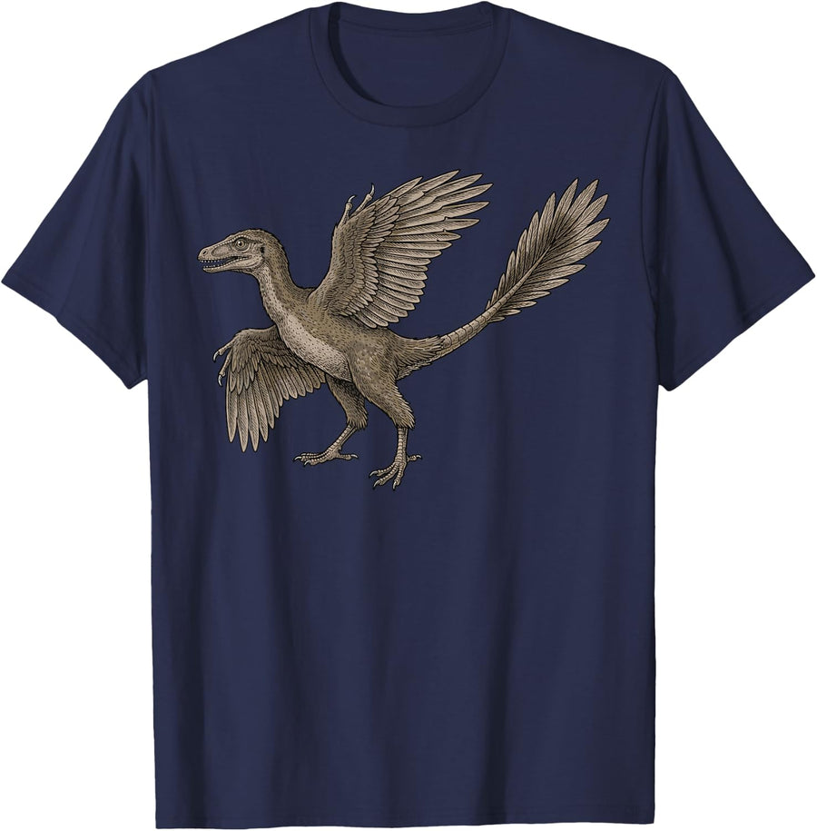 Archaeopteryx Illustration Dinosaur T-Shirt - Navy Blue