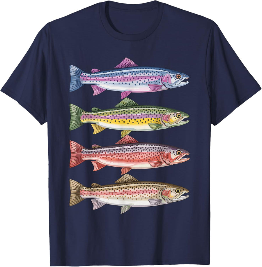 Funny Trout Fishing Design for Men Women Kids Trout Fish T-Shirt - Navy Blue