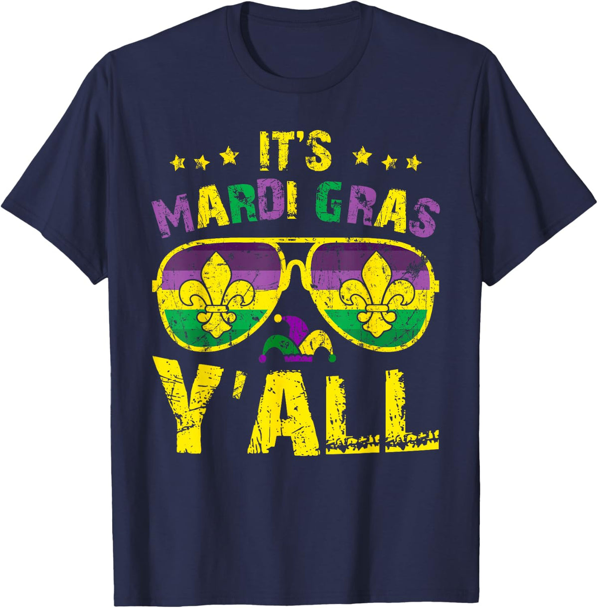 Its Mardi Gras Yall Tshirt Mardi Gras Party Mask Costume T-Shirt - Navy Blue