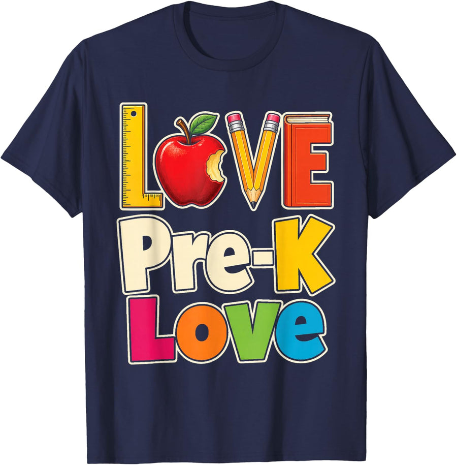 Pre-K Teacher Love Preschool Elementary School Gift T-Shirt - Navy Blue