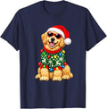 Goldendoodle Christmas Sweater Santa Hat Sunglasses Dog T-Shirt - Navy Blue
