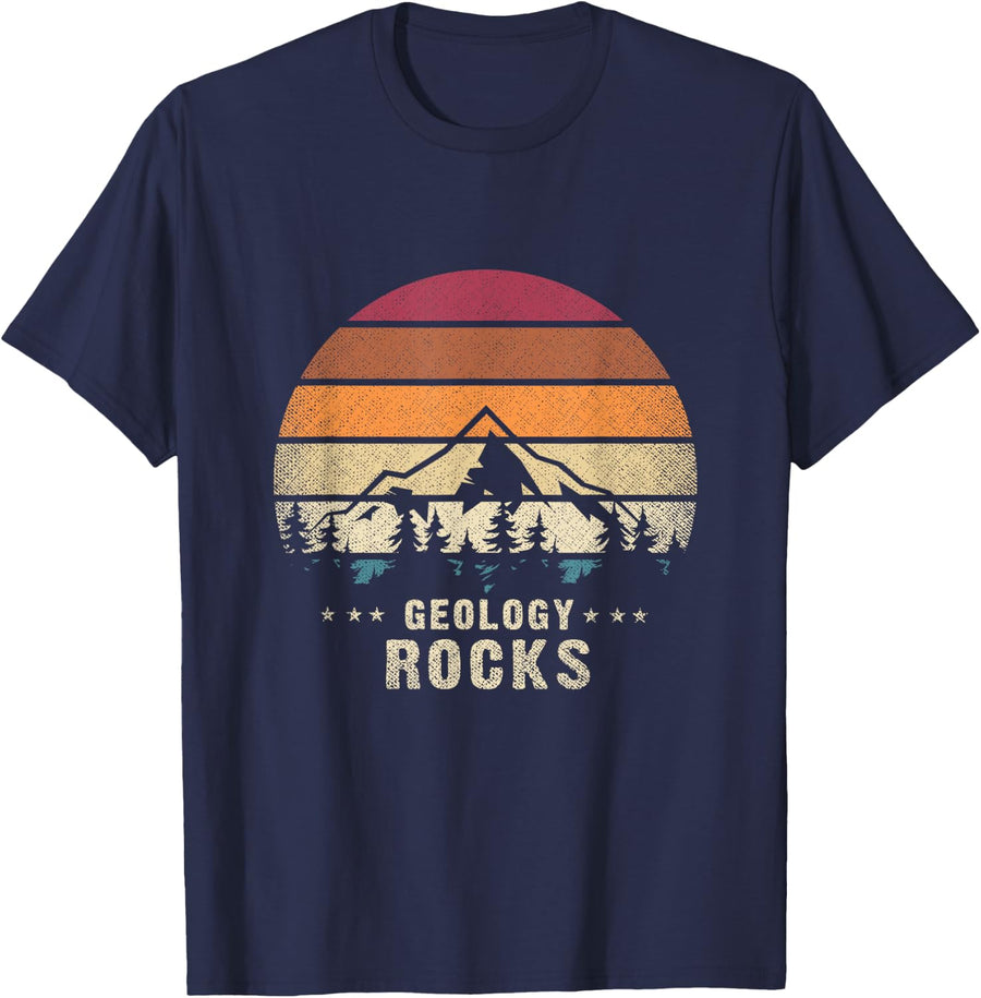 Retro Rock Science Paleontology Lover Geology T-Shirt - Navy Blue