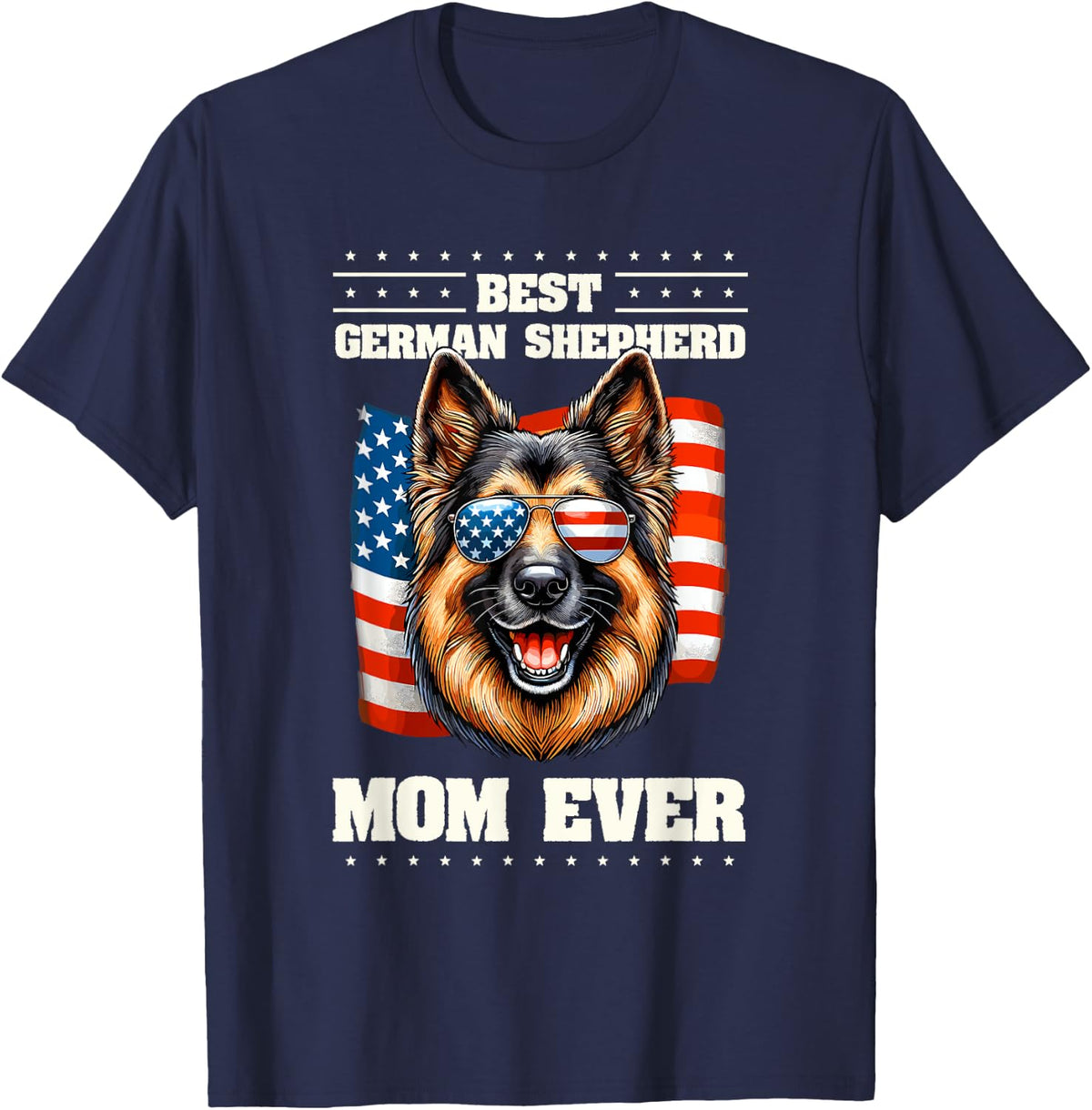 German Shepherd Mom American USA Flag GSD 4th Of July T-Shirt - Navy Blue