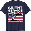 Silent Service Submarine US Flag Memorial Day Patriotic T-Shirt - Navy Blue